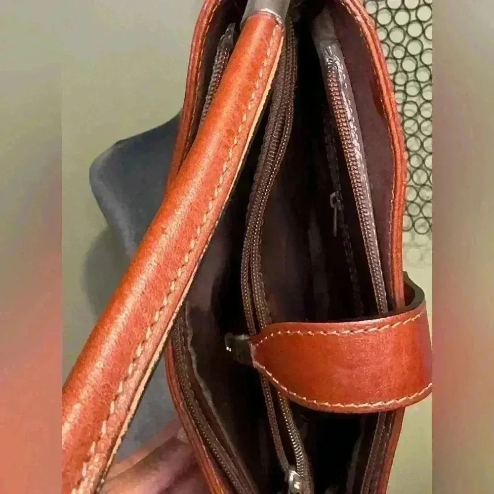 Pelle Made in Italy Brown Leather Baguette Shoulder Bag Vintage Y2K - Picture 3 of 10